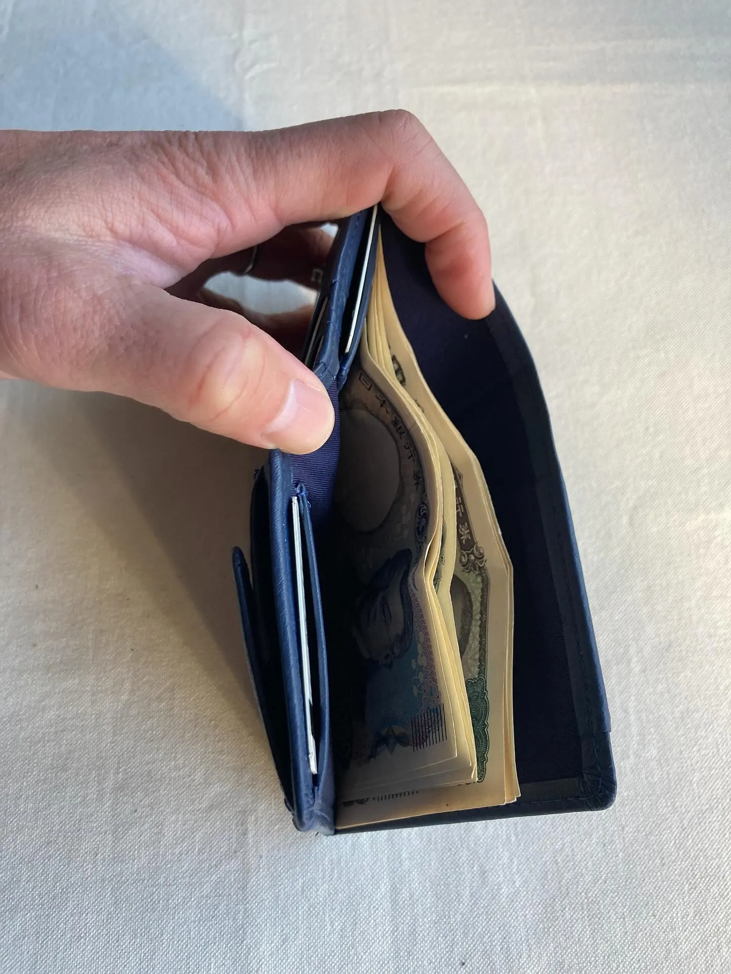 横幅8cm、手のひらサイズのコンパクト2ッ折ウォレット。